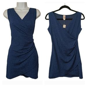 MINX USA Blue Sleeveless Textured Crossover Mini Bodycon Medium Dress NWT